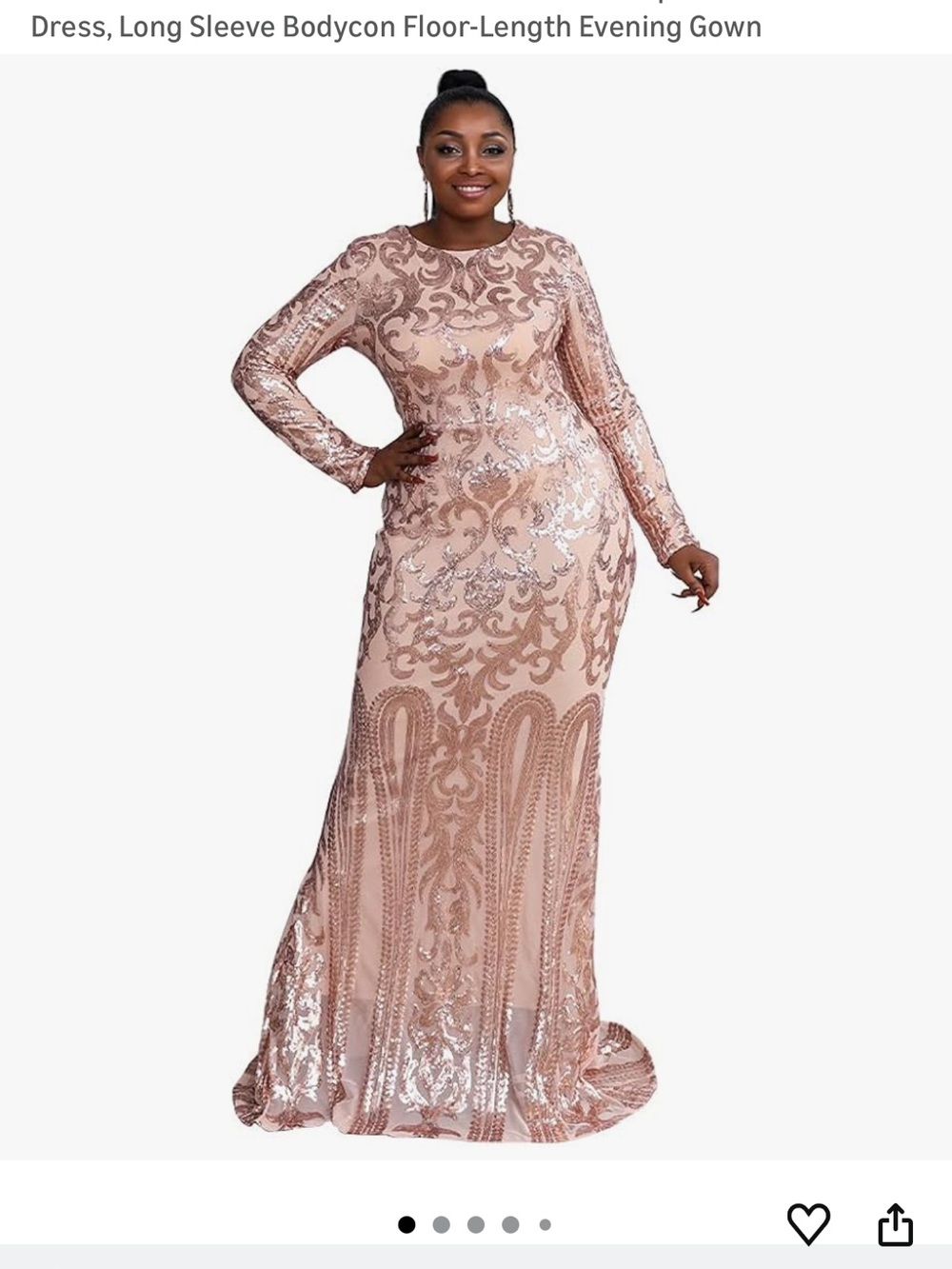 Plus-Size Rose Gold Sequin Long-Sleeve Maxi Dress
